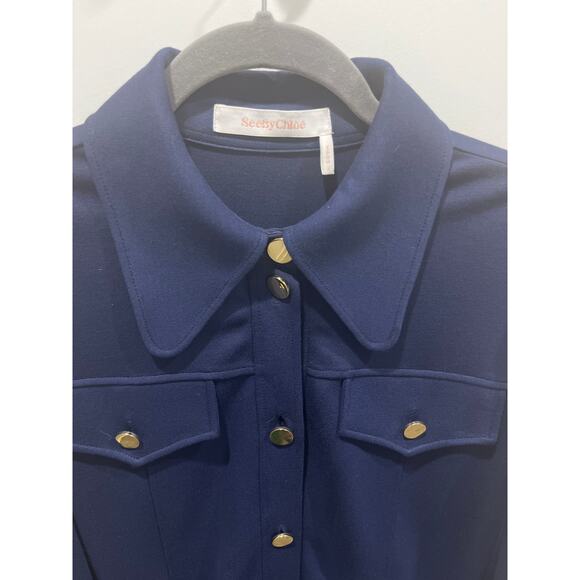 See by Chloé Blue Collared Button Front Shirt Dress Sz S - Picture 3 of 11